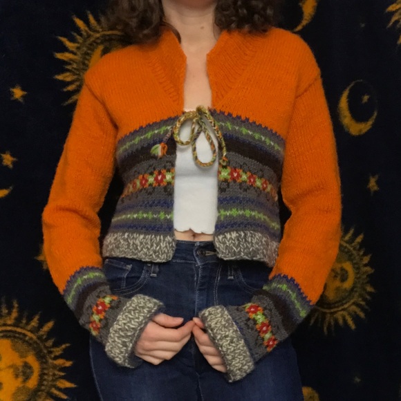 Free People Handknit Cropped Patterned Cardigan - Picture 7 of 8